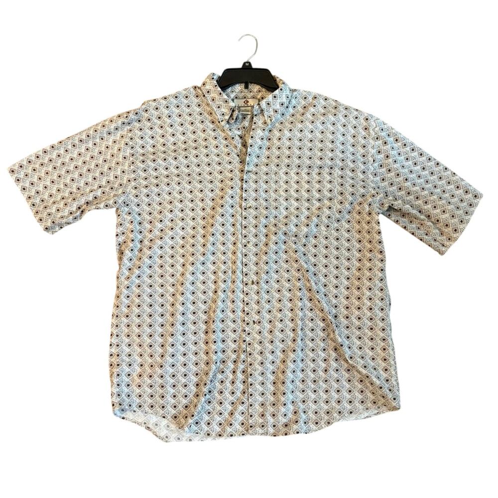 Vintage Bruno Chiamare 100% Cotton Tan and Brown Button Down Shirt Mens XL EUC